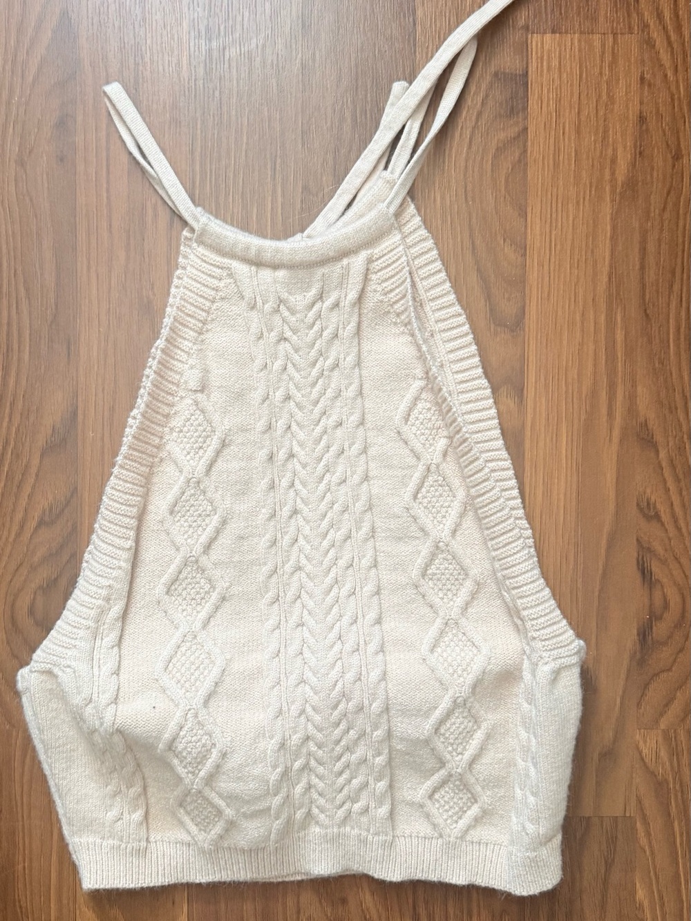 Cream Cable Knit Cropped Tank Top - Unbranded